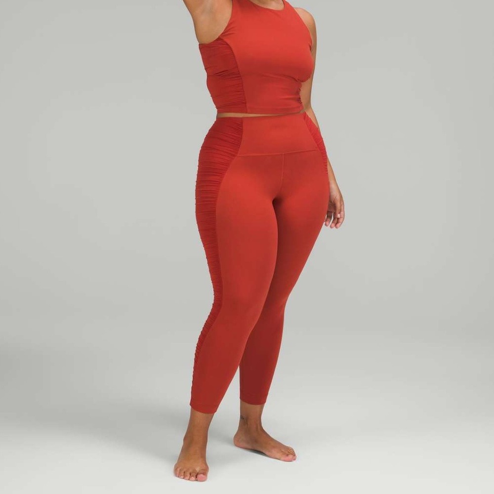 Lululemon Align High Rise Ruched Crop Cayenne Red Leggings Athleisure Yoga